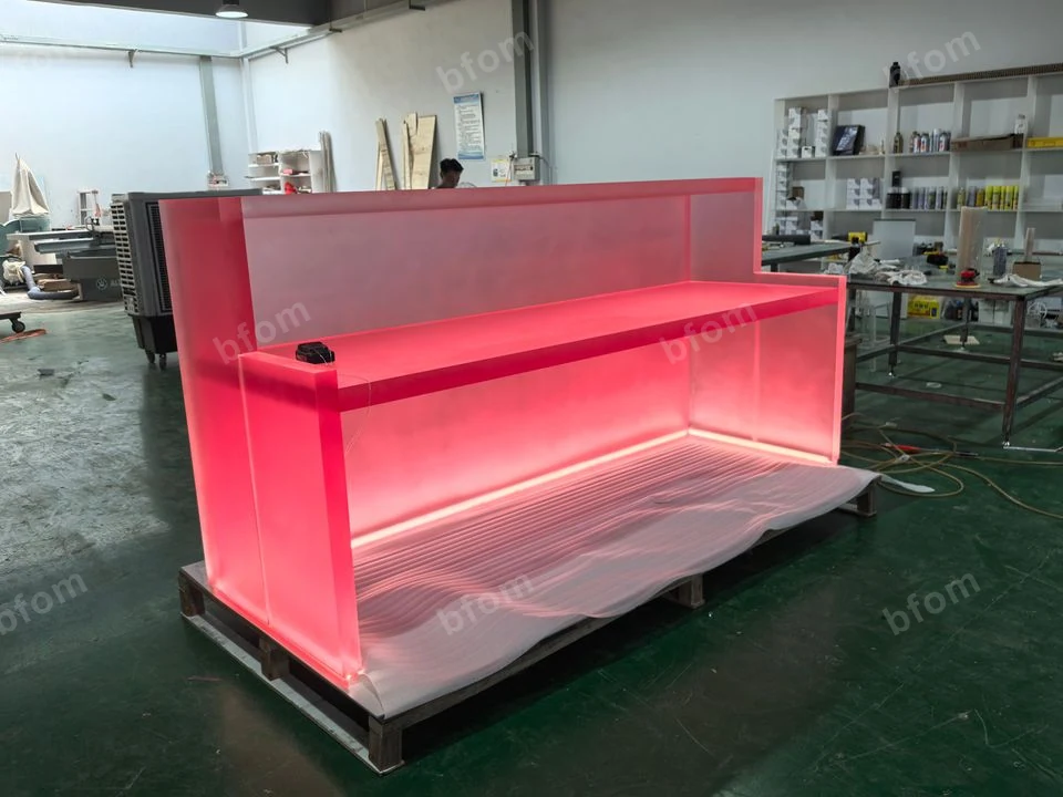 Illuminated resin counter assembly checked in the workshop